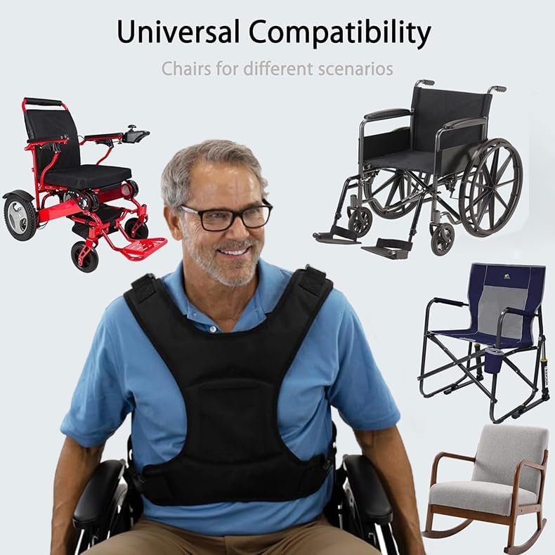 SOFFRIA Wheelchair Seat Belt for Adults Chest Harness Safety Strap for Elderly & Disabled Torso Support with Adjustable Anti-Slip Restraint Vest Black - Image 4
